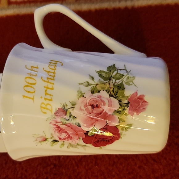 Happy 100th Birthday Red and Pink Rose Floral China Mug - Picture 2 of 6